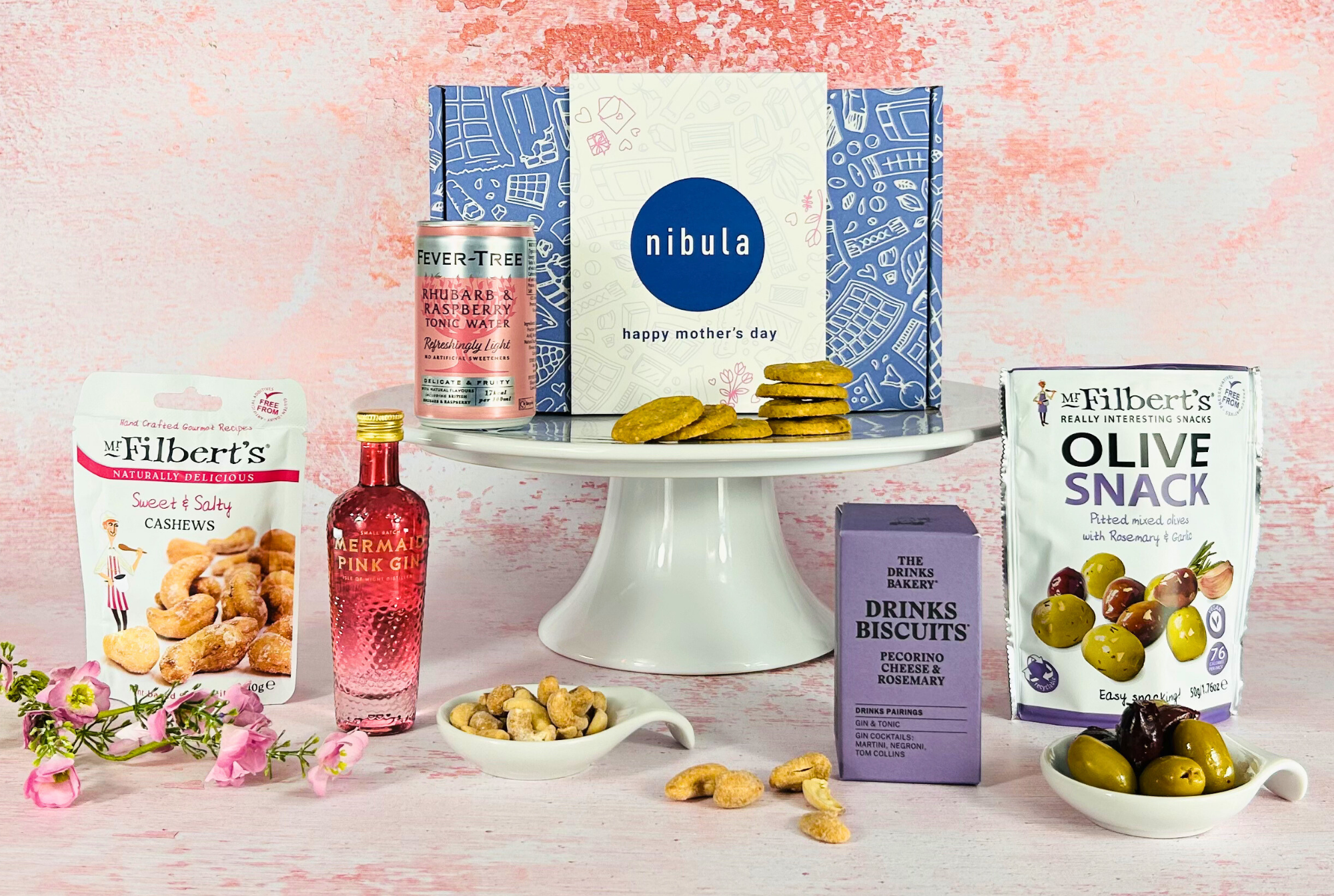 Mother’s Day Pink Gin & Savoury Treats Hamper - nibula